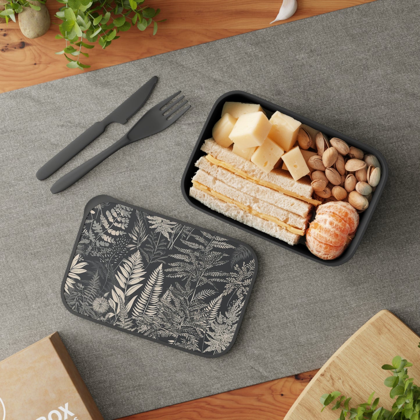 Eco-Friendly PLA Bento Box with Scandinavian Floral Design – Sustainable Lunch Container with Utensils