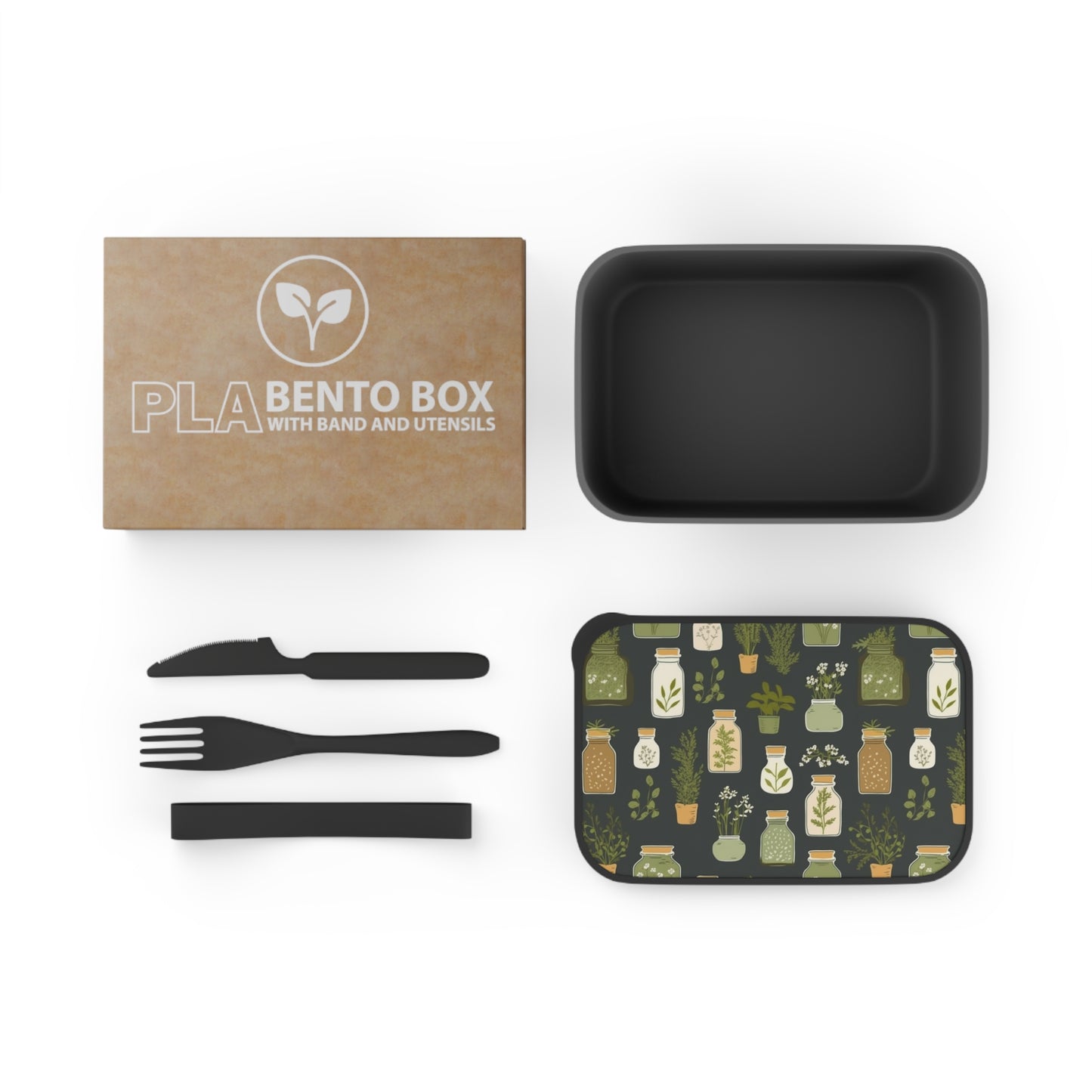 Eco-Friendly PLA Bento Box with Botanical Design – Sustainable Lunch Container with Utensils