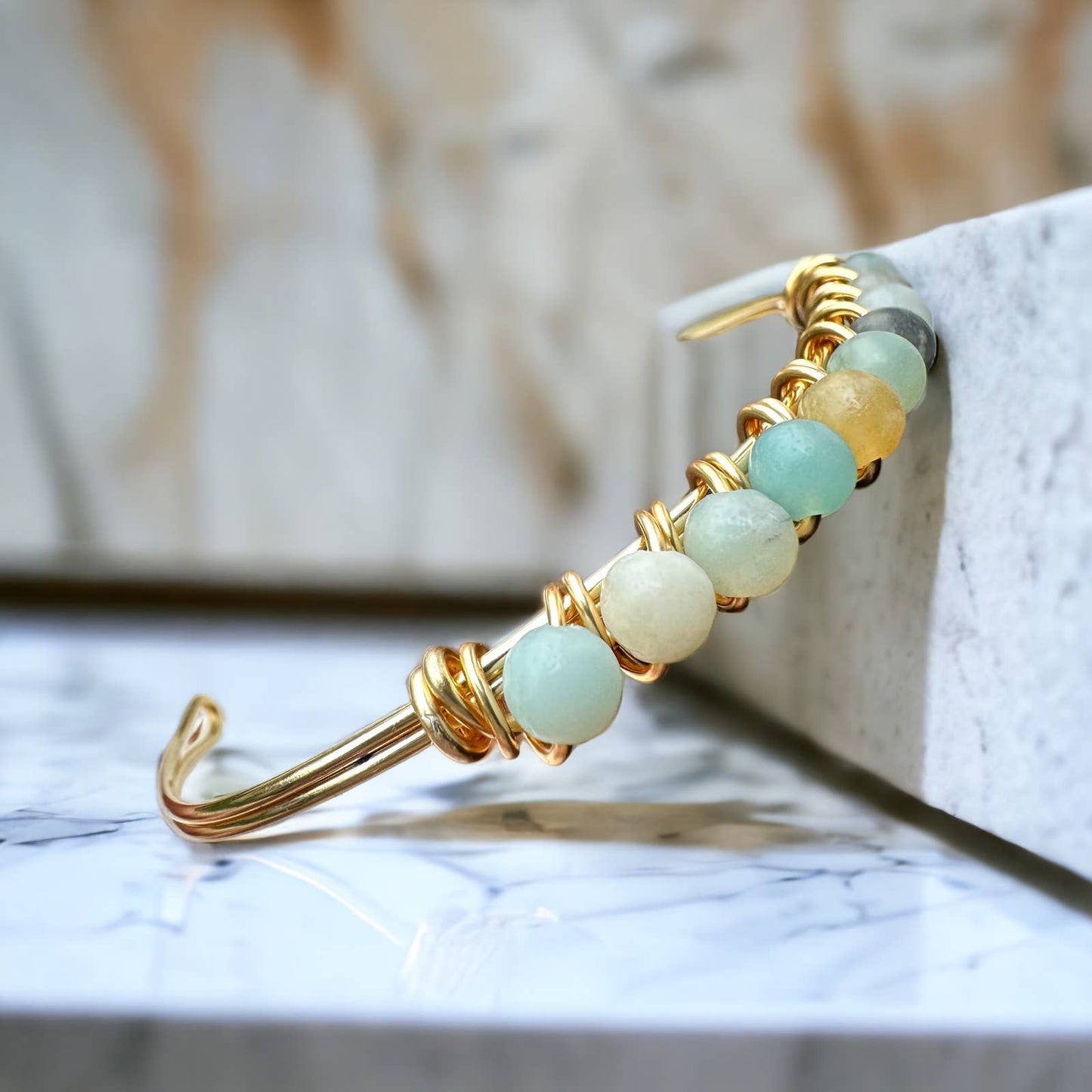 Handcrafted Amazonite Bangle - Small Adjustable Size, Hypoallergenic