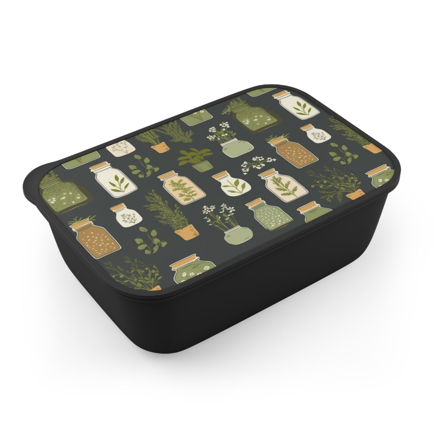 Eco-Friendly PLA Bento Box with Botanical Design – Sustainable Lunch Container with Utensils