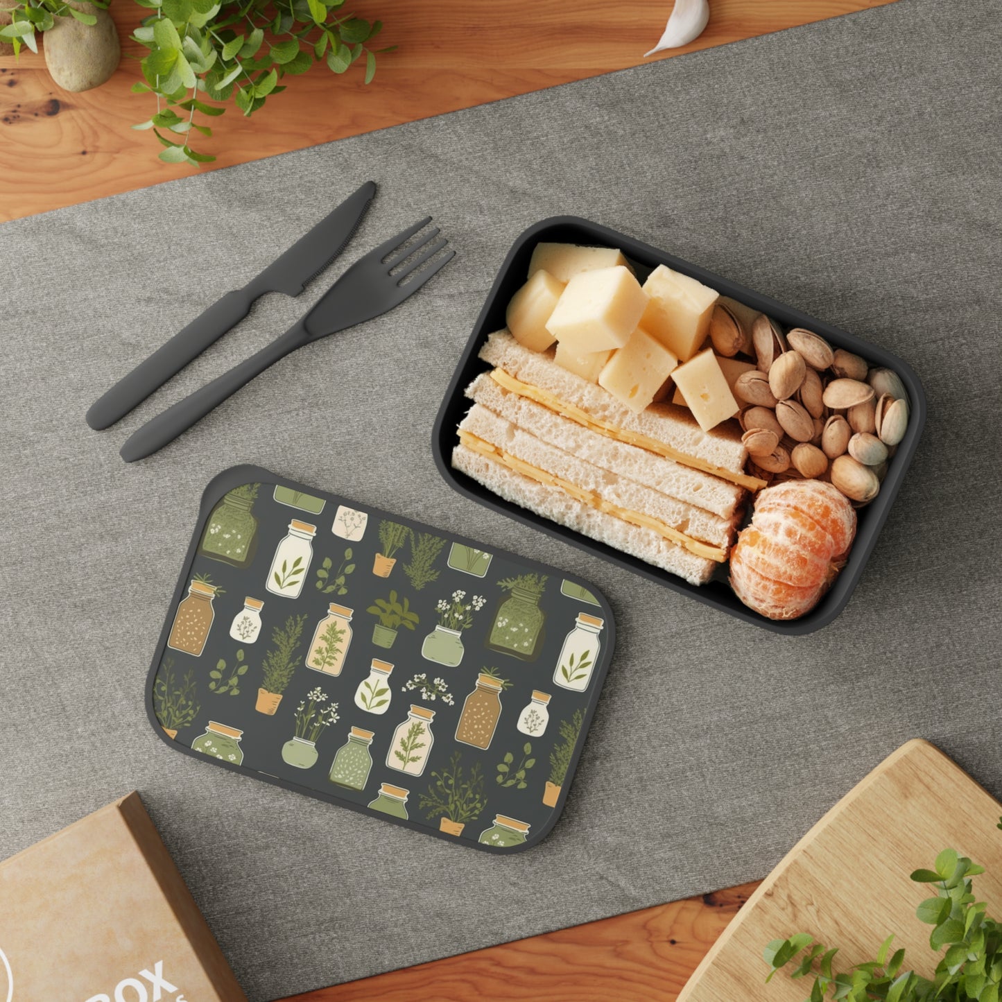 Eco-Friendly PLA Bento Box with Botanical Design – Sustainable Lunch Container with Utensils