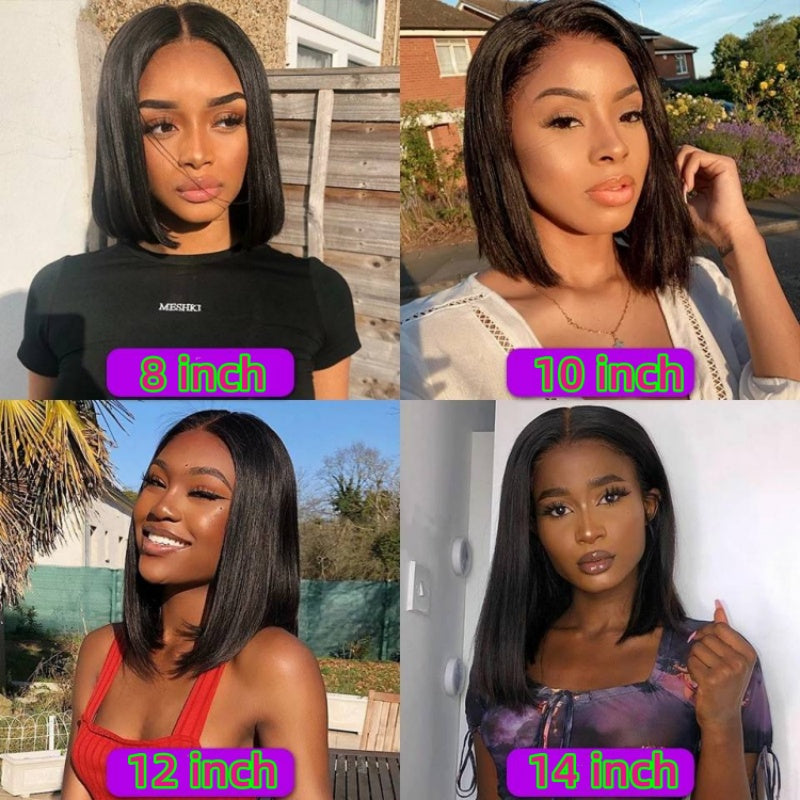 4X4 Transparent Lace Front Bob Feint No Glue Wearable Natural Human Hair Wig