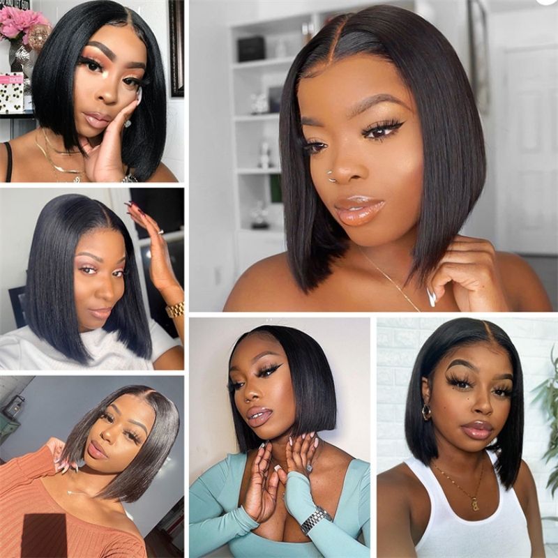 4X4 Transparent Lace Front Bob Feint No Glue Wearable Natural Human Hair Wig