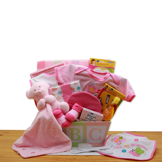 Easy as ABC New Baby Gift Basket - Pink - Baby Bath Set - Baby Girl Gifts - Baby Shower Gifts
