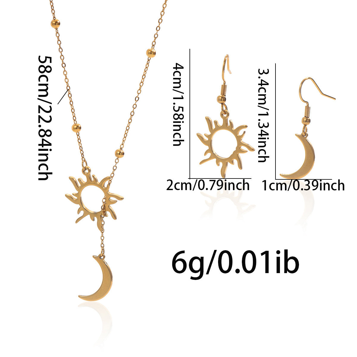 LXALRY Sun & Moon Jewelry Set – 18K Gold, Recycled & Hypoallergenic