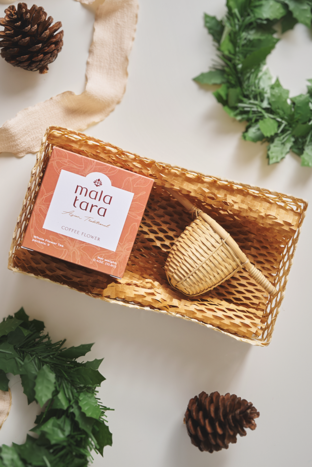 Serenity Starter Gift Box with Organic Whole Flower Tea & Bamboo Strainer