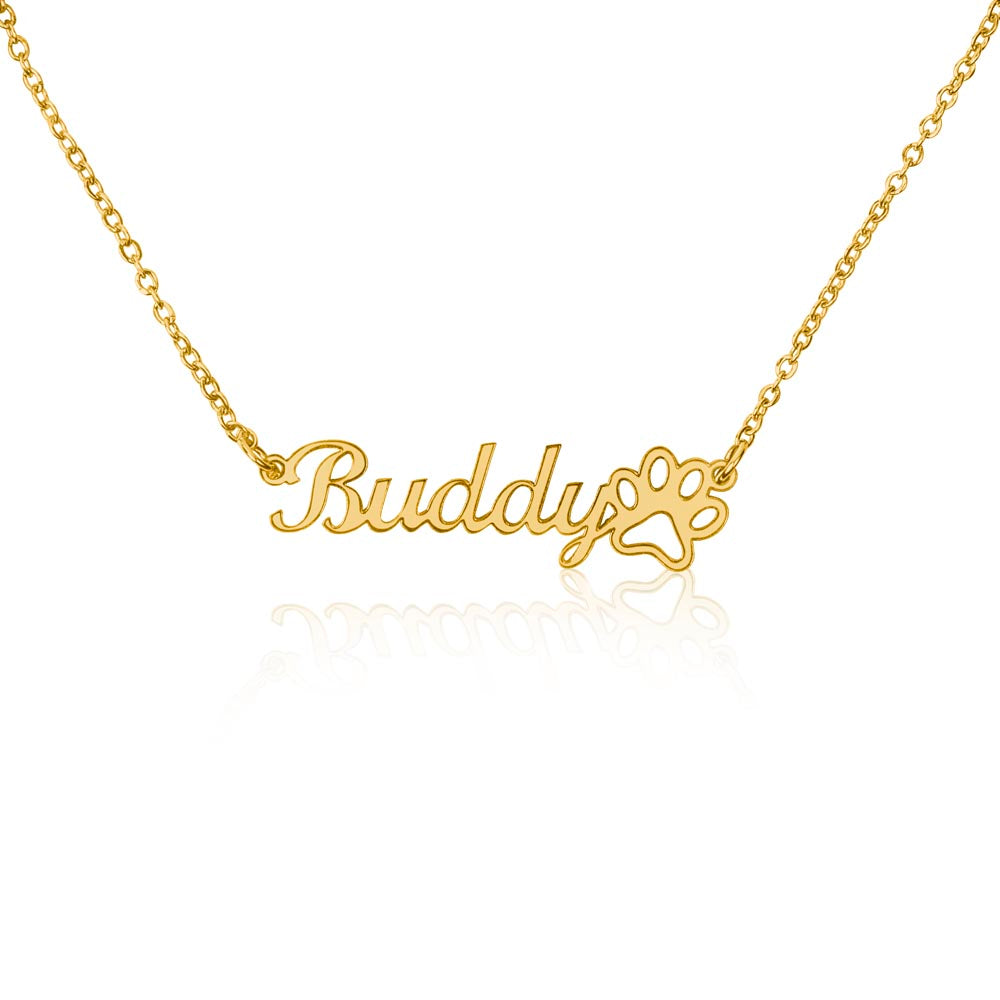 Custom Paw Print Name Necklace - Personalized Pet Lover Jewelry, Stainless Steel/Gold Finish, Made in USA
