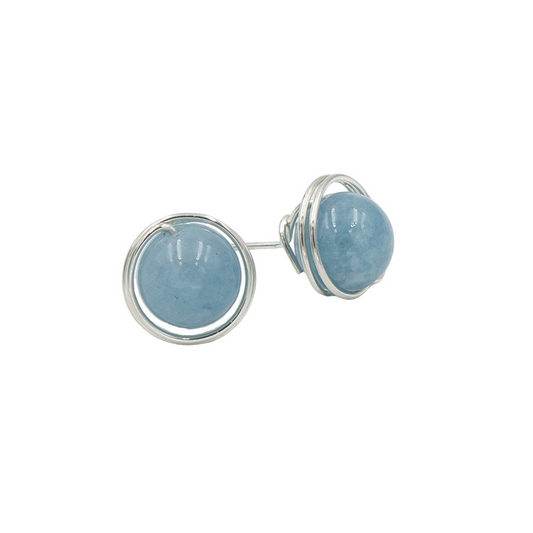 Handmade Sterling Silver Aquamarine Nests | Stud Posts Earrings | March Birthstone | Eco-Friendly Jewelry | Hypoallergenic & Nickel-Free | Natural Stone | Wedding Anniversary