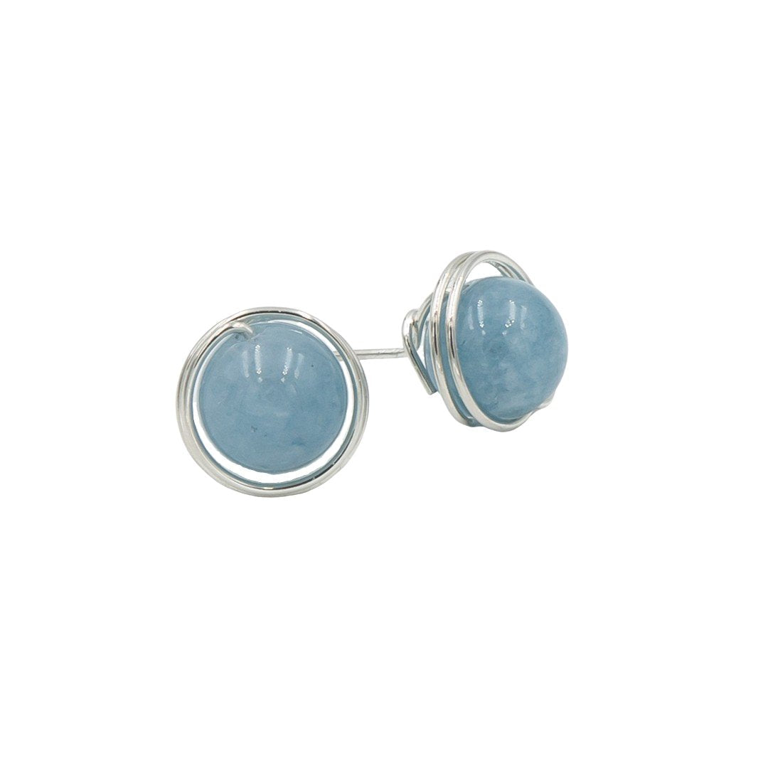 Handmade Sterling Silver Aquamarine Nests | Stud Posts Earrings | March Birthstone | Eco-Friendly Jewelry | Hypoallergenic & Nickel-Free | Natural Stone | Wedding Anniversary