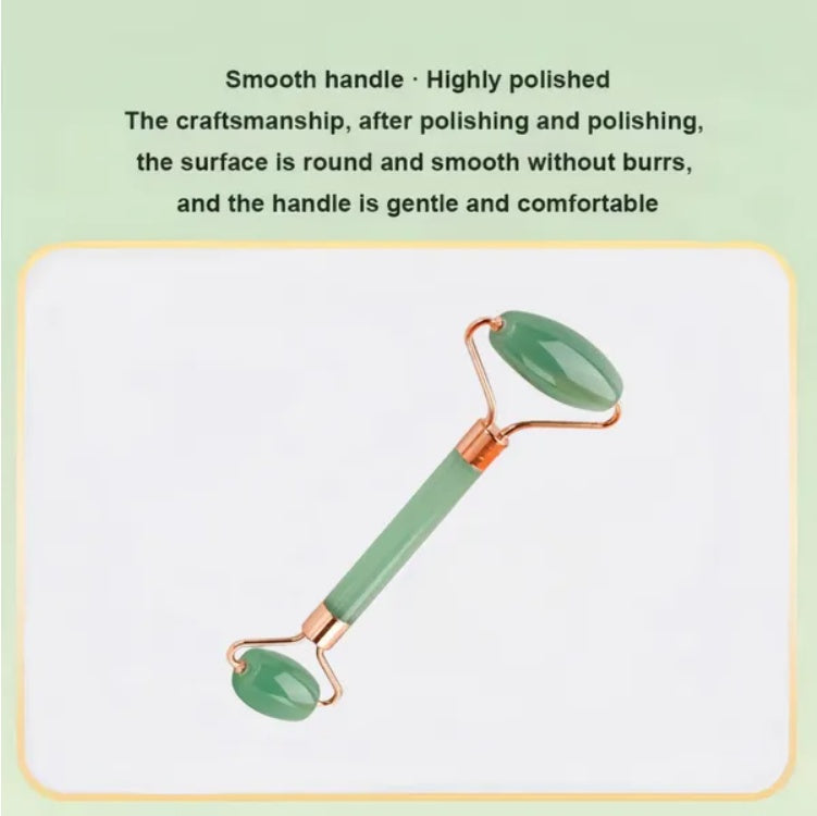 Facial Massager Set: Jade Roller + Gua Sha for Puffiness & Tension Relief