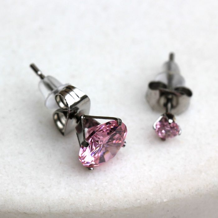Pair of 316L Surgical Steel Pink Round CZ Stud Earrings