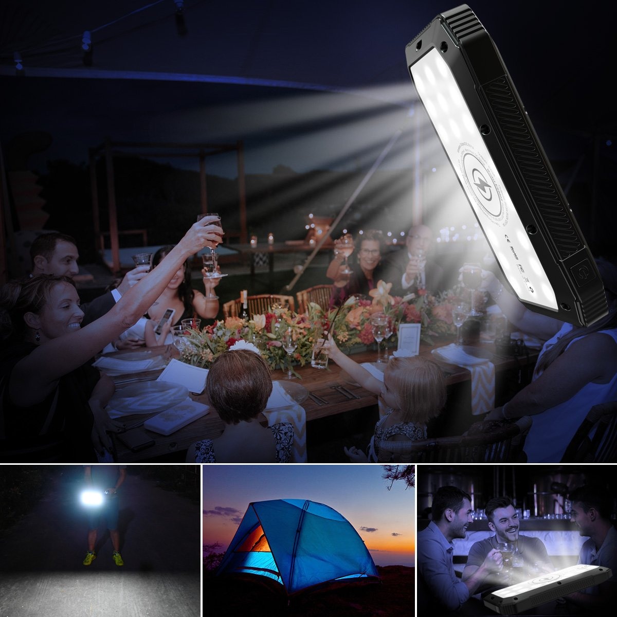 Sun Chaser Mini Solar Powered Wireless Phone Charger 10,000 mAh With LED Flood Light