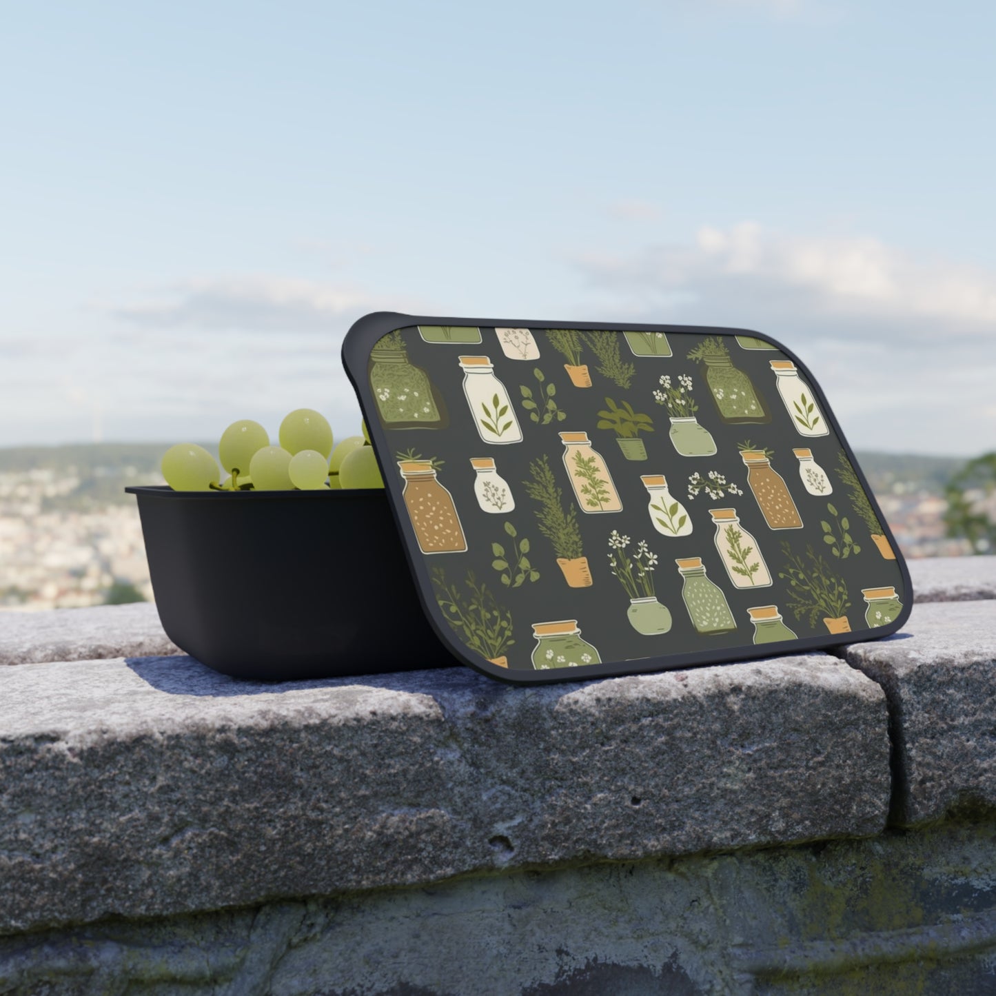 Eco-Friendly PLA Bento Box with Botanical Design – Sustainable Lunch Container with Utensils