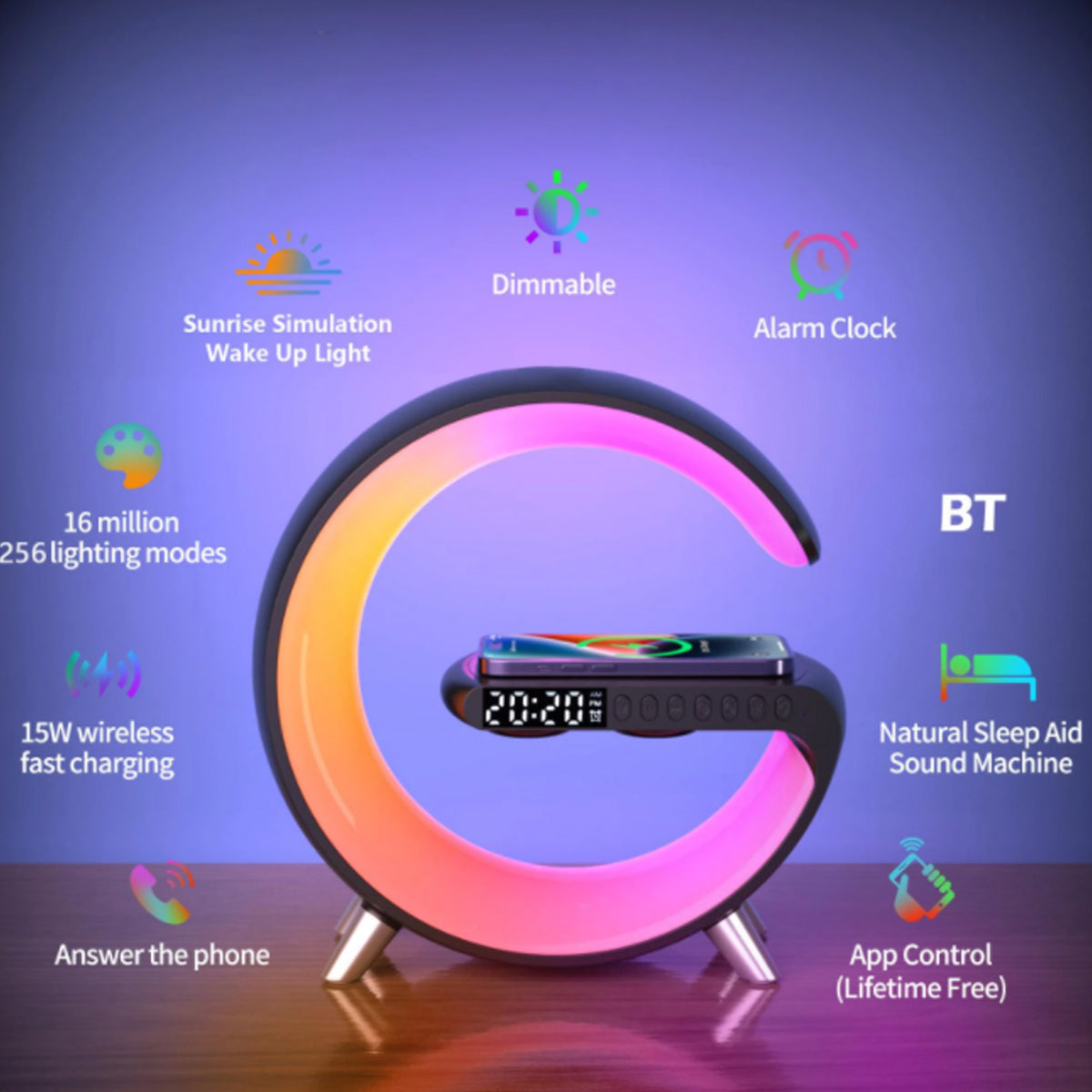 Mooncave Light Wireless Charger And Speaker With Clock