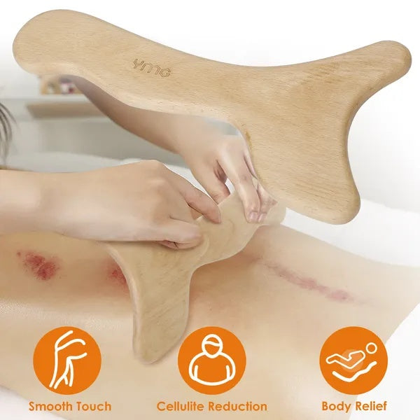 Wooden Lymphatic Drainage Massage Paddle, Curved Body Gua Sha Tool
