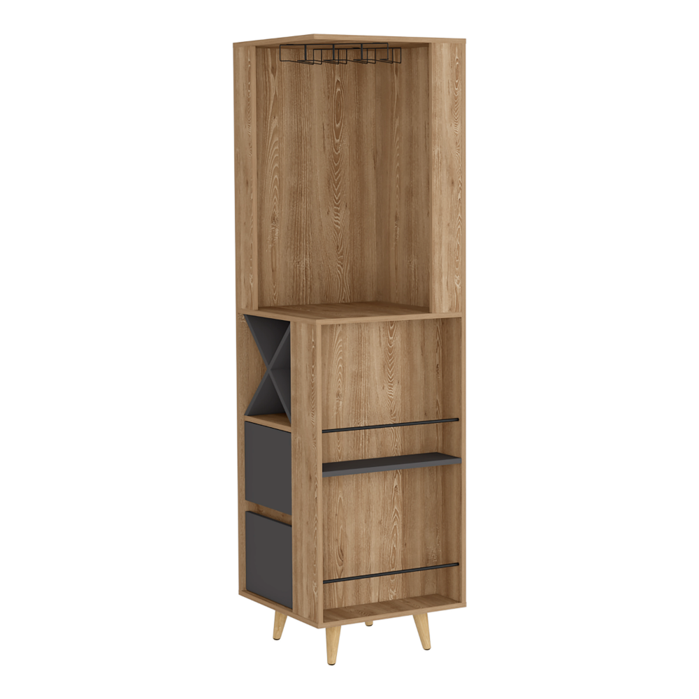 Corner Bar Cabinet Caguas, Two External Shelves, Four Wine Cubbies, Pine / Gray Finish