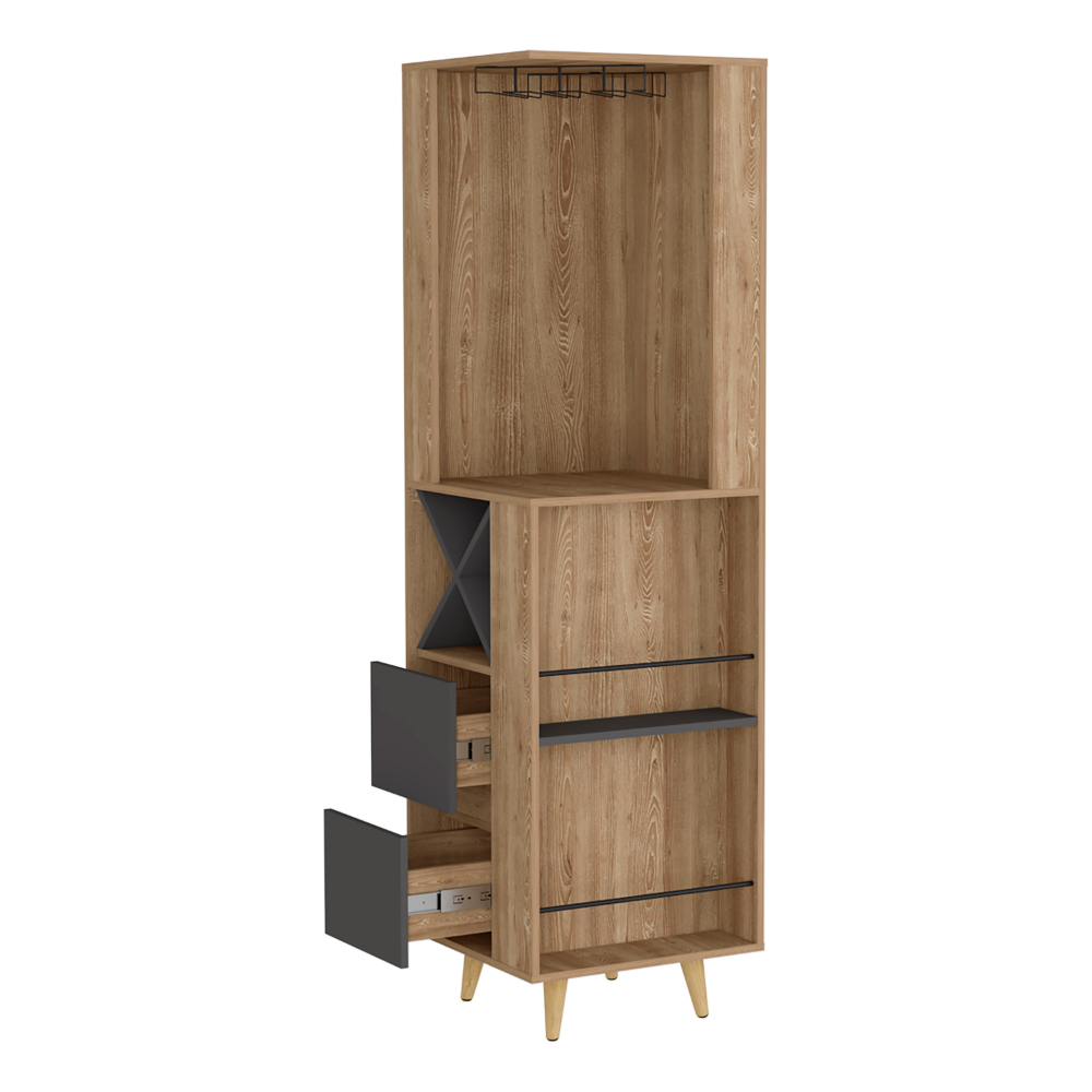 Corner Bar Cabinet Caguas, Two External Shelves, Four Wine Cubbies, Pine / Gray Finish