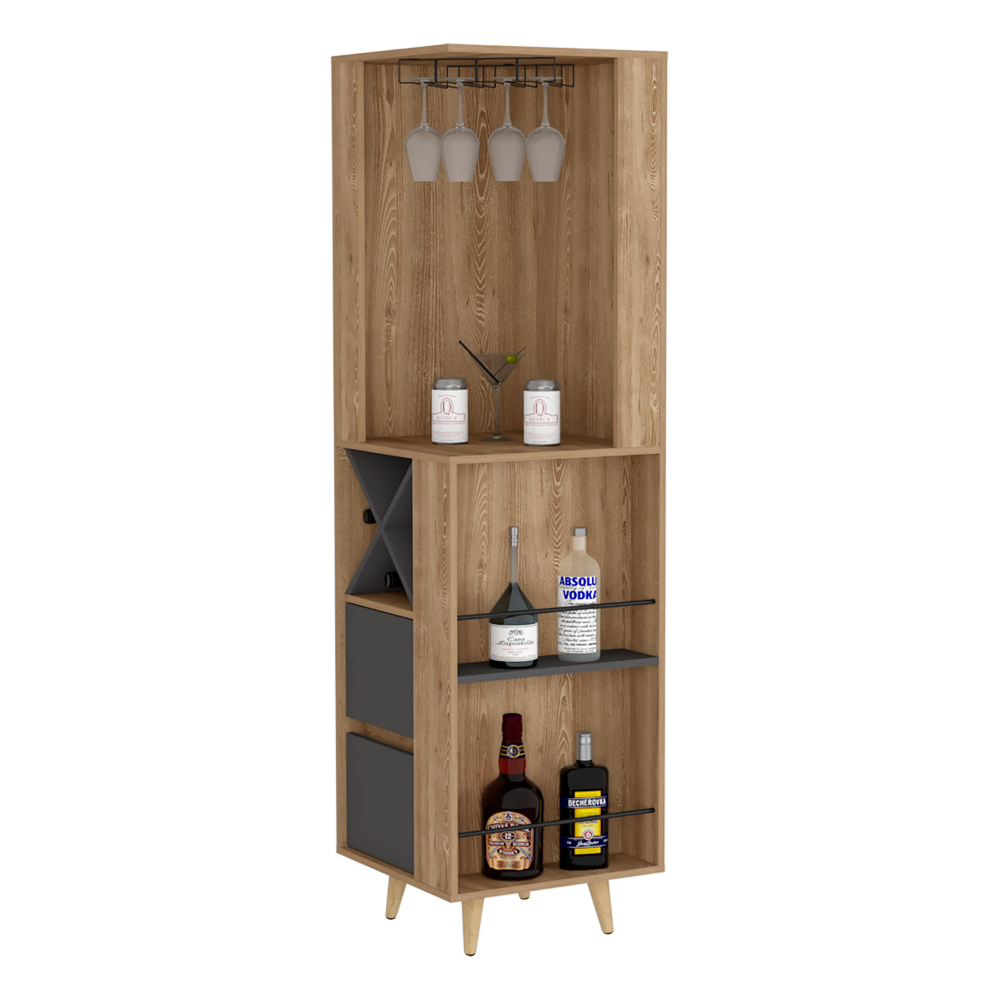 Corner Bar Cabinet Caguas, Two External Shelves, Four Wine Cubbies, Pine / Gray Finish