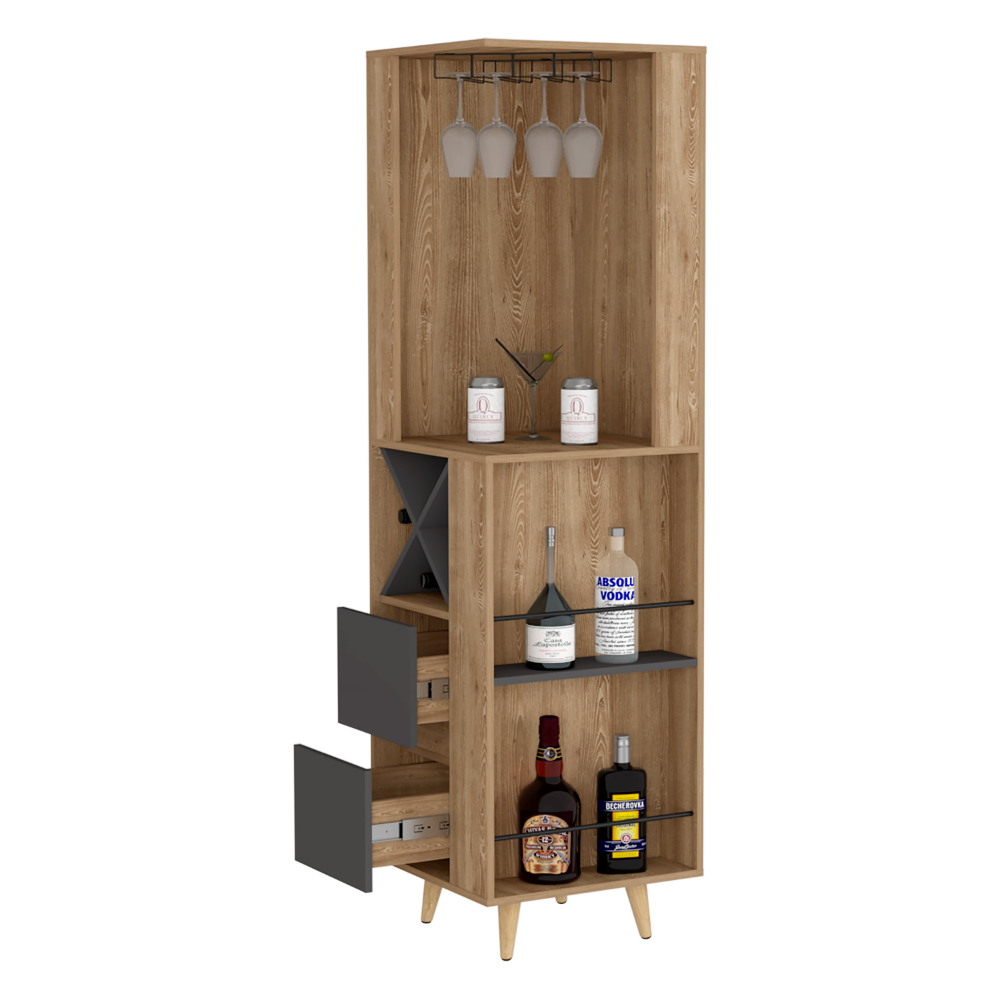 Corner Bar Cabinet Caguas, Two External Shelves, Four Wine Cubbies, Pine / Gray Finish