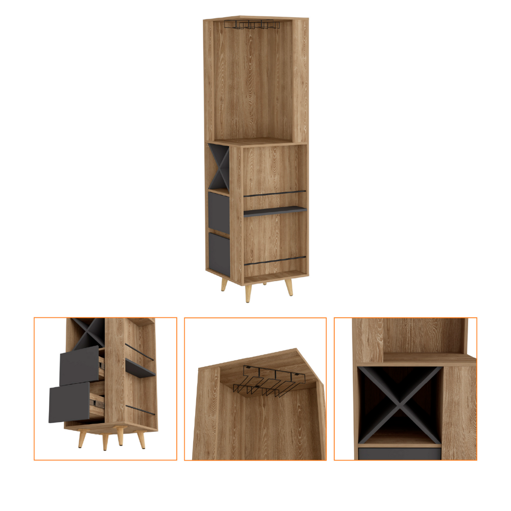 Corner Bar Cabinet Caguas, Two External Shelves, Four Wine Cubbies, Pine / Gray Finish