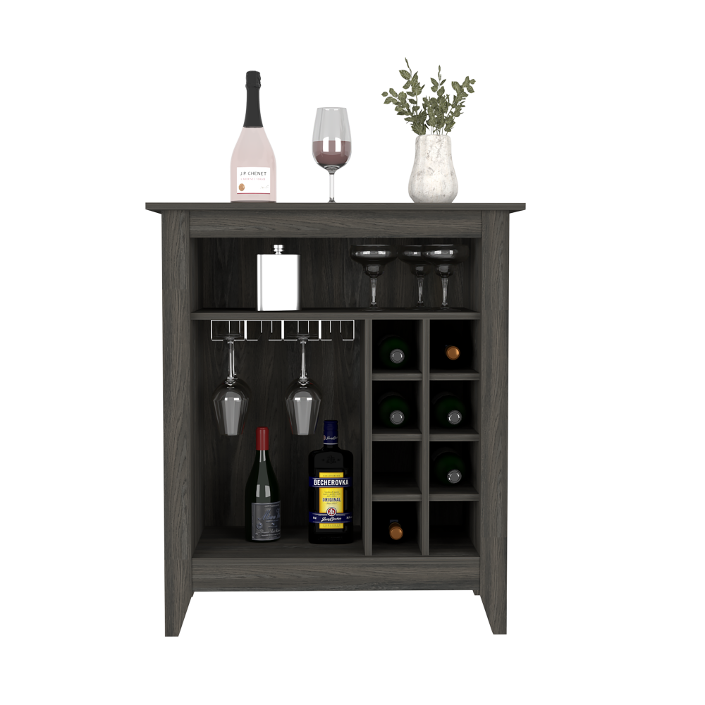 Bar Cabinet Castle, One Open Shelf, Six Wine Cubbies, Carbon Espresso Finish