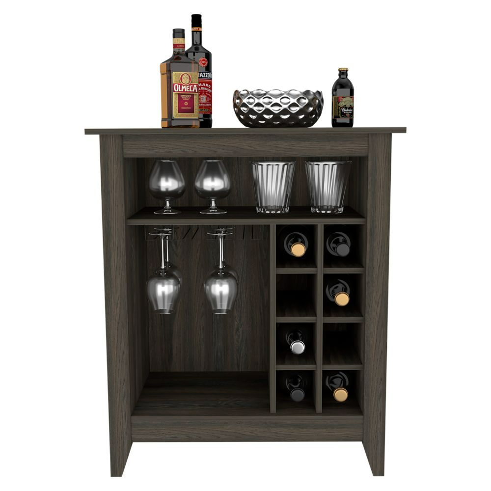 Bar Cabinet Castle, One Open Shelf, Six Wine Cubbies, Carbon Espresso Finish