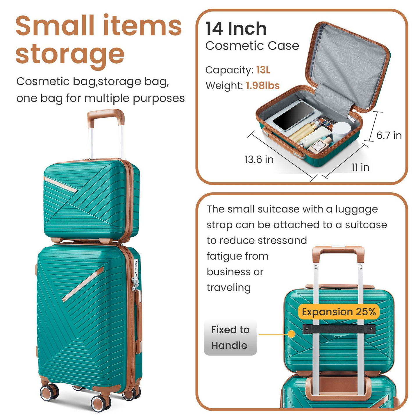 Luggage Sets 4 Piece(14/20/24/28), Expandable Lightweight Suitcase with 4 Double 360 Degrees Mute Spinner Wheels PP Materials Durable TSA Lock Travel Luggage