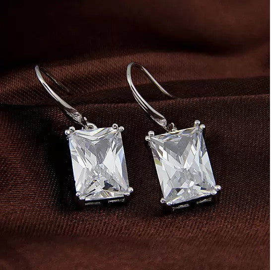 Royalty Earrings Emerald Cut Big Solitaires On Hooks