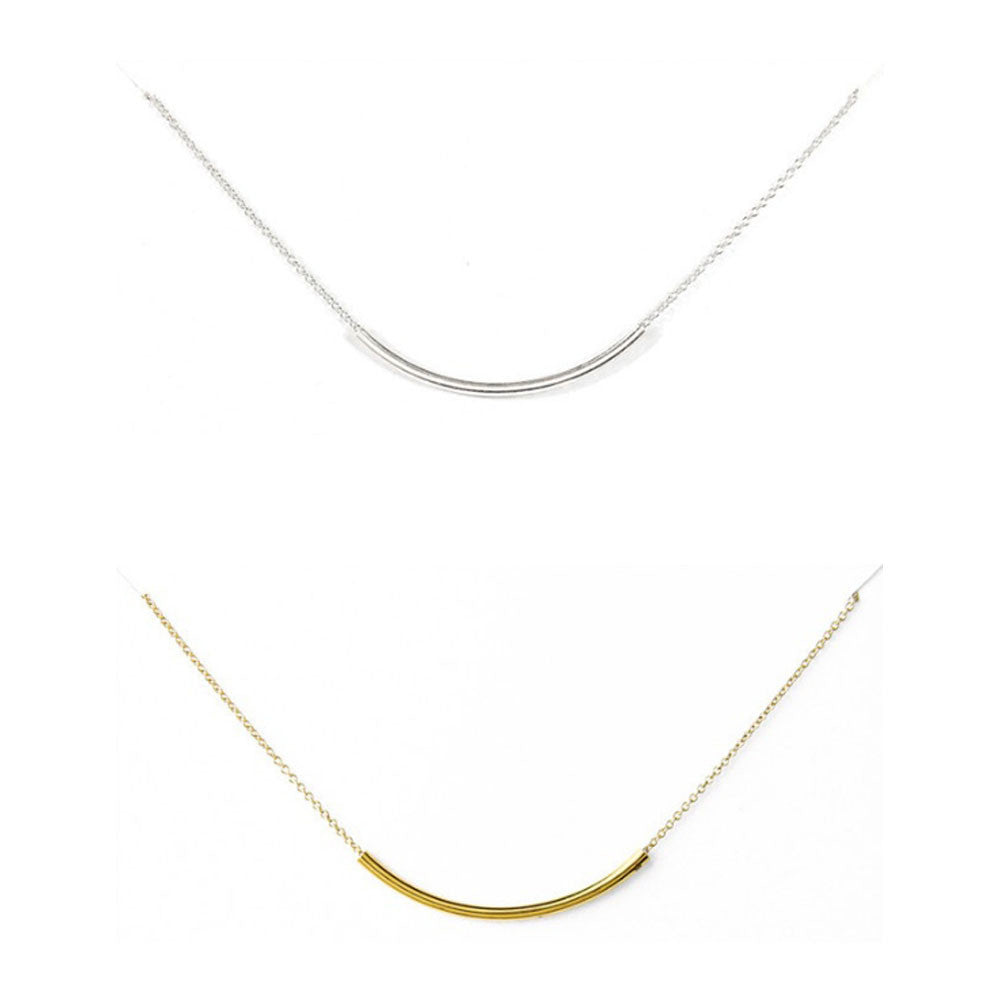 SWEET SMILE Curvy Bar Necklace In 18 Kt Gold Plating And 925 SS Plating
