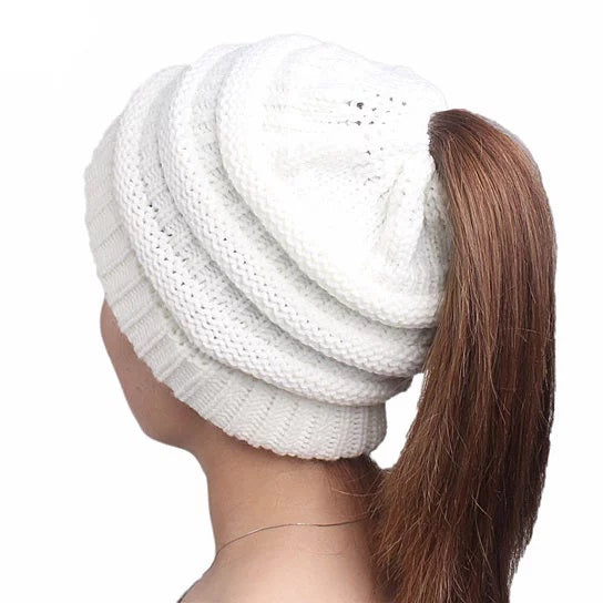 Pony Beanie Super Cute Cable Knit Hat