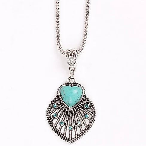 Peacock Heart Turquoise Token Of Love Pendant And Antique silver style Necklace