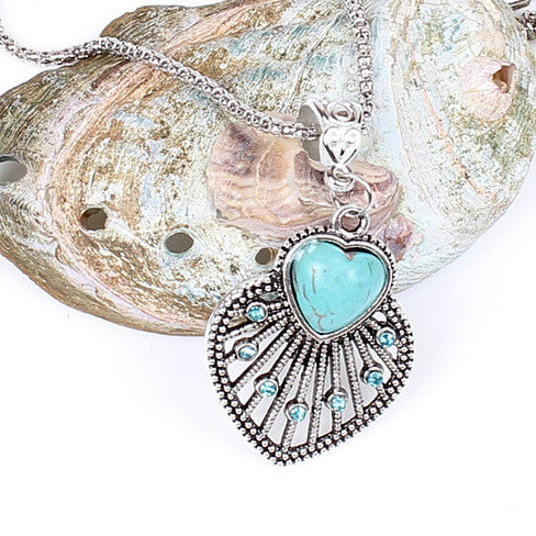 Peacock Heart Turquoise Token Of Love Pendant And Antique silver style Necklace
