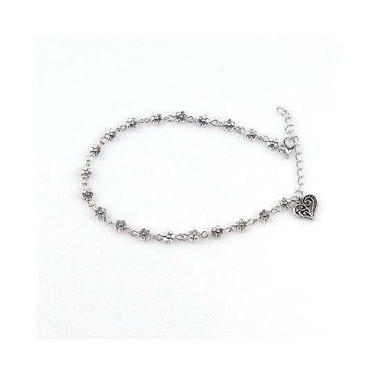 Lea Anklet With Vintage Style Heart and Flowers