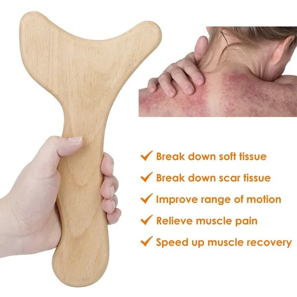 Wooden Lymphatic Drainage Massage Paddle, Curved Body Gua Sha Tool