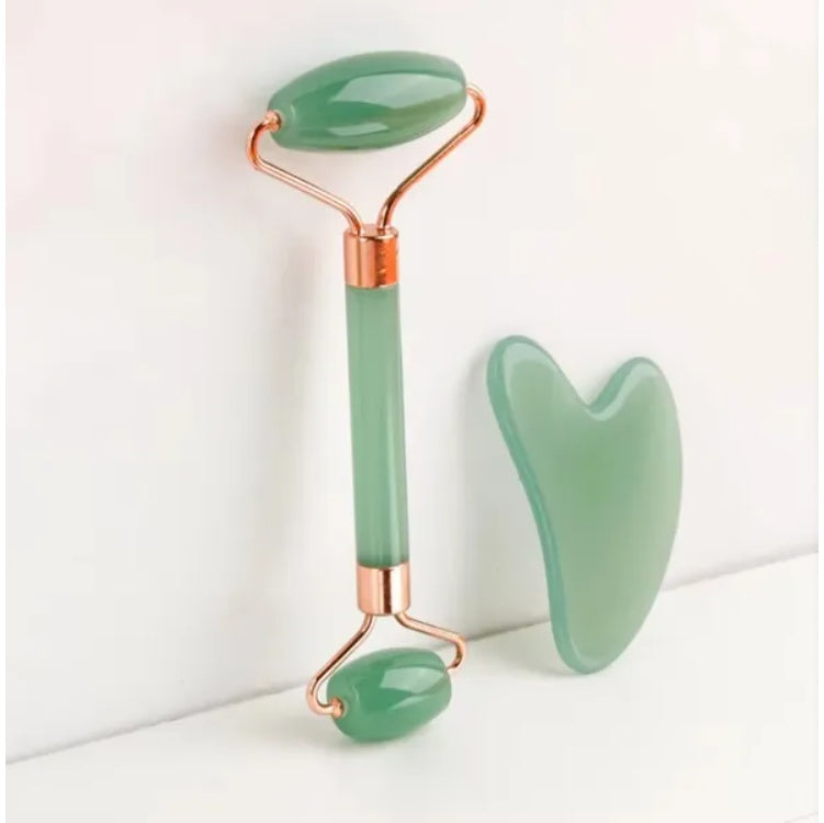 Facial Massager Set: Jade Roller + Gua Sha for Puffiness & Tension Relief