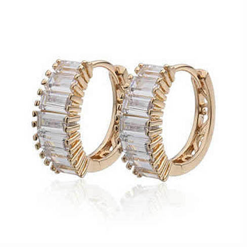 Shiny Baguettes Hoop Earrings in Baguette Stones in White Gold