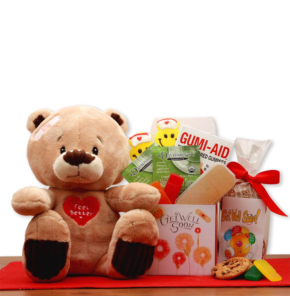 Get Well Soon Teddy Bear Gift Set - Cheer up with an Ultra-Plush Teddy and Goodies