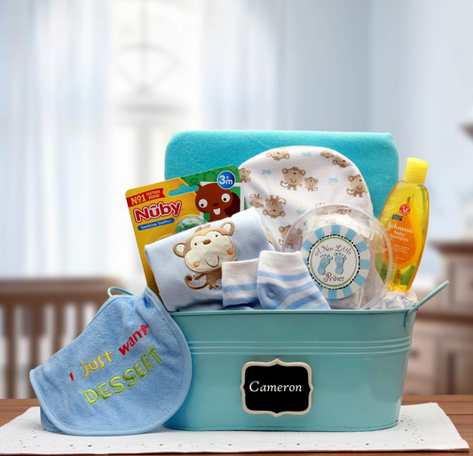 Baby Basics Gift Pail Blue - Baby Bath Set - Baby Boy Gift Basket