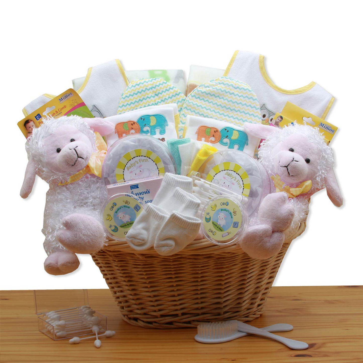 Double Delight Twins New Baby Gift Basket - Yellow - Baby Bath Set - Baby Shower Gifts