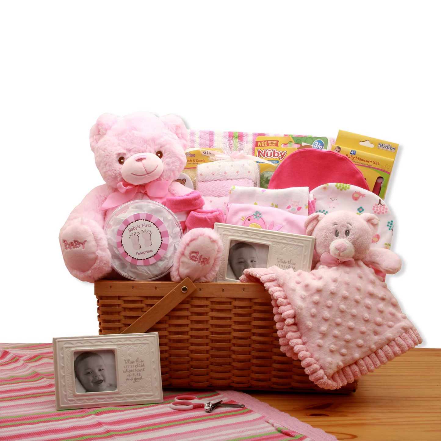 My First Teddy Bear New Baby Gift Basket - Pink - Perfect Baby Shower Gift