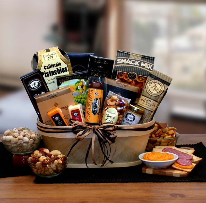 Gourmet Nut & Sausage Gift Basket - Delicious Assortment of Meats, Cheeses, and Nuts