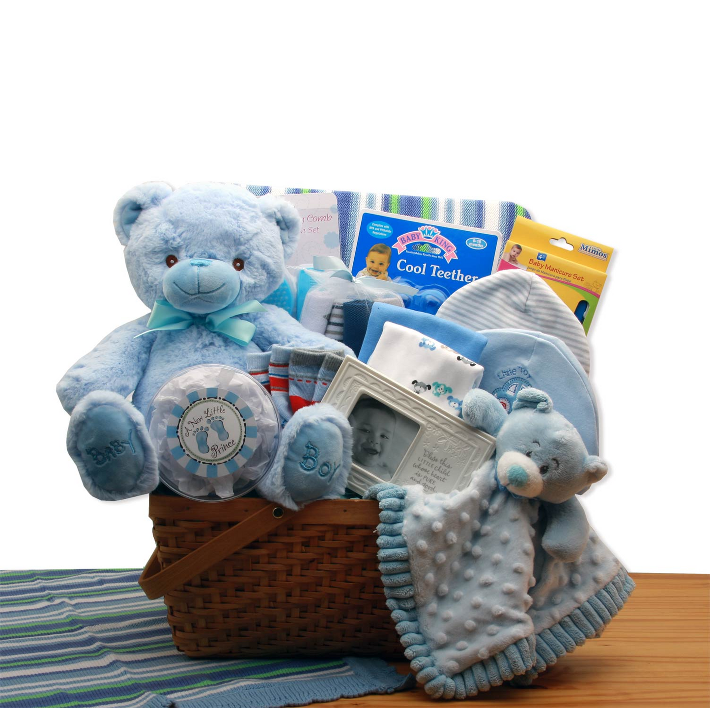 My First Teddy Bear New Baby Gift Basket - Blue - Perfect Baby Shower Gift