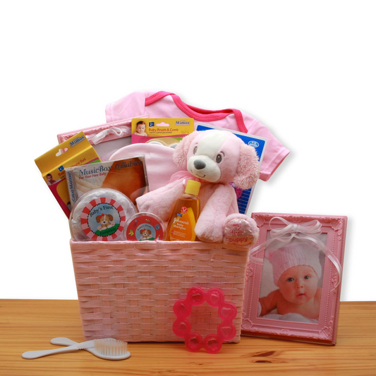 Puppy Love New Baby Gift Basket - Pink | Baby Bath Set, Baby Girl Gifts, Baby Shower Gifts