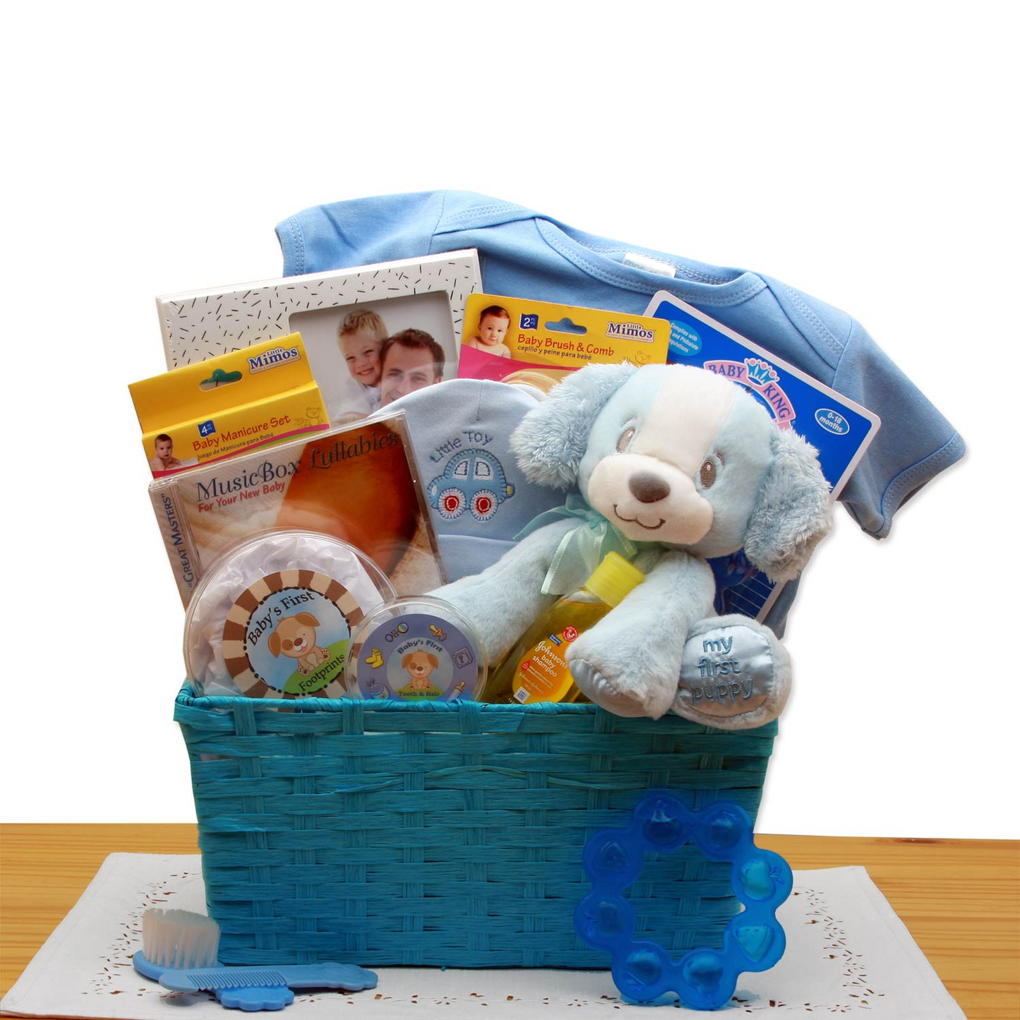 Puppy Love New Baby Gift Basket - Blue | Baby Bath Set, Baby Boy Gift Basket, Baby Shower Gifts