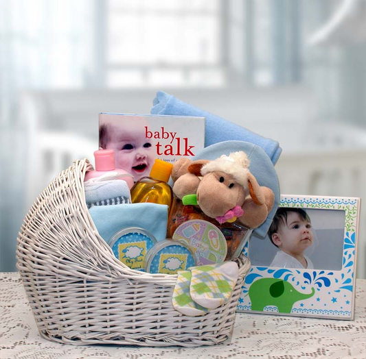 Welcome Baby Bassinet New Baby Basket-Blue | Baby Bath Set & Gift Basket | Baby Shower Gift