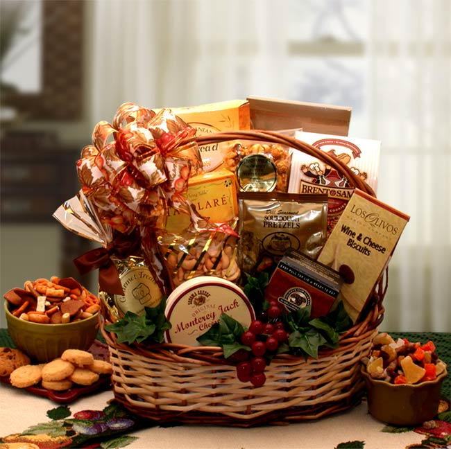 Bountiful Favorites Gourmet Gift Basket - Hand-Woven Willow Basket Filled with Savories and Sweets