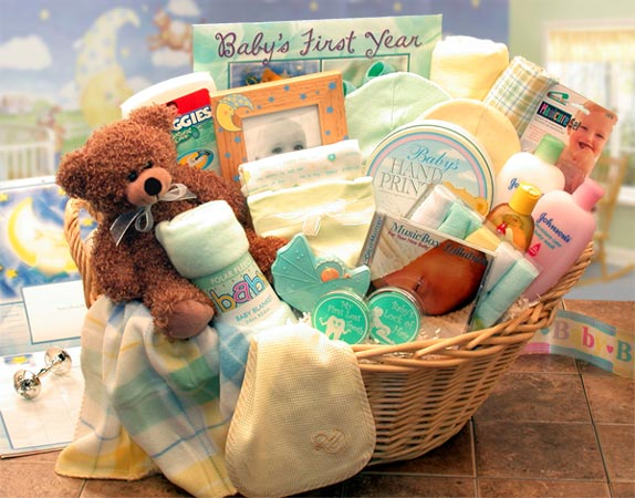 Deluxe Welcome Home Precious Baby Basket - Yellow/Teal | Baby Bath Set, Baby Girl Gifts, New Baby Gift Basket, Baby Shower Gifts