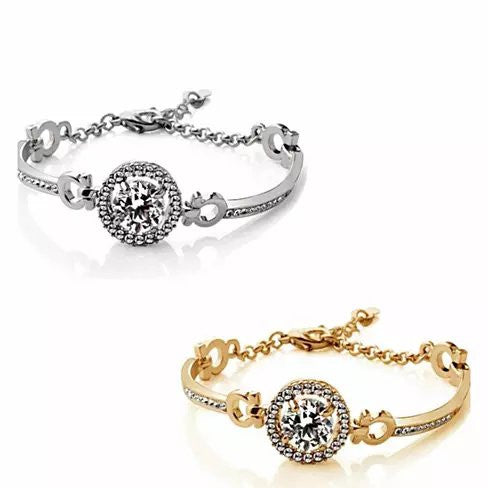 Queen's Luck Swarovski Crystal Bracelets In White And Yellow Gold Overlay