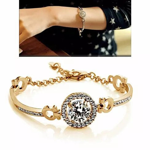 Queen's Luck Swarovski Crystal Bracelets In White And Yellow Gold Overlay