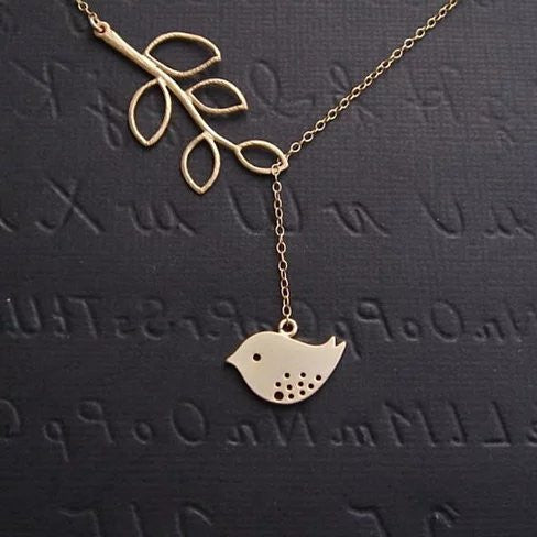 Spring has Sprung! Necklace and Chain with Sparrow and Tree Flying to the Nest